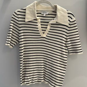 & Other Stories ecru & navy stripe ribbed polo - size M